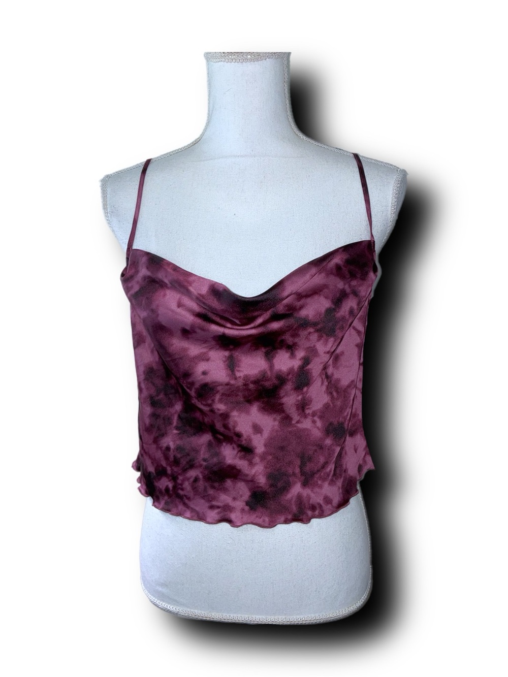 Urban Outfitters Out From Under Plum Tie-Dye Cowl Neck Satin Lettuce Hem Cami
